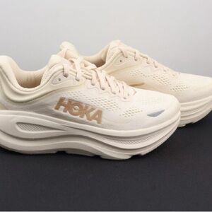 Hoka Women's Platform Running Shoes in Cream with Tan Logo